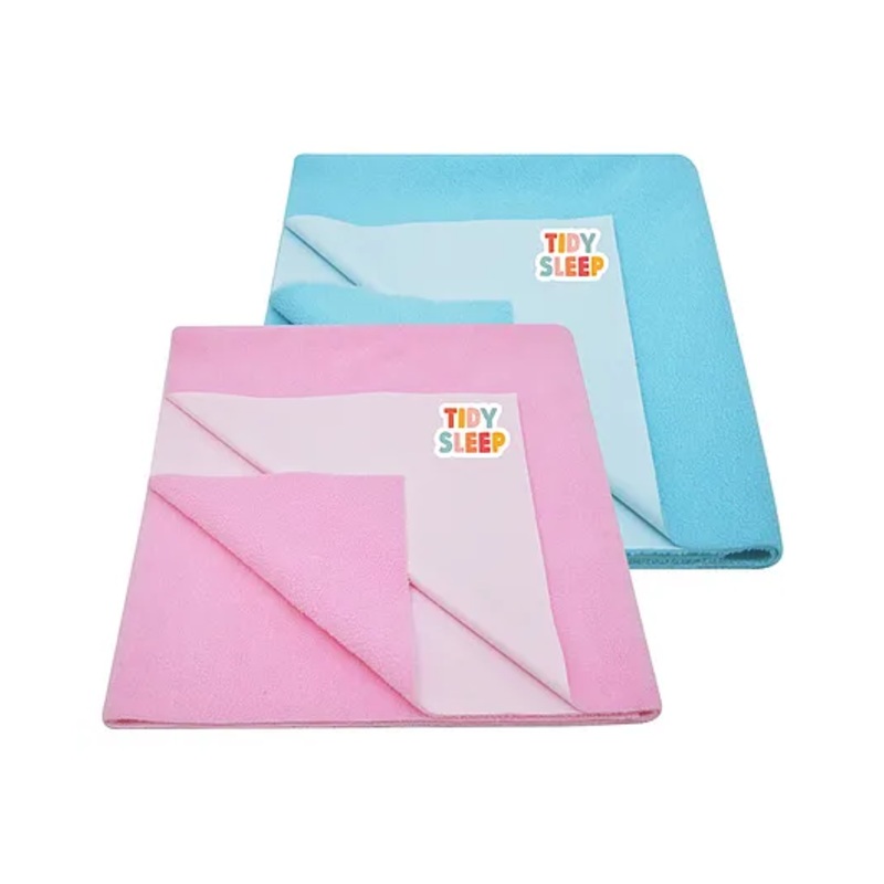 TIDY SLEEP Waterproof Baby Bed Protector Dry Sheet For New Born Babies- Baby Blue & Baby Pink Pack of 2 (Medium) L 100 x B 70