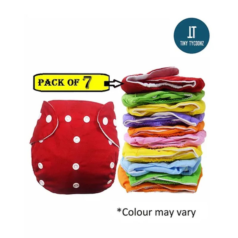 Tiny Tycoonz Pack of 7 Reusable and Washable Diapers with 7 Microfiber extra absorvent seven layers Inserts – Multicolor