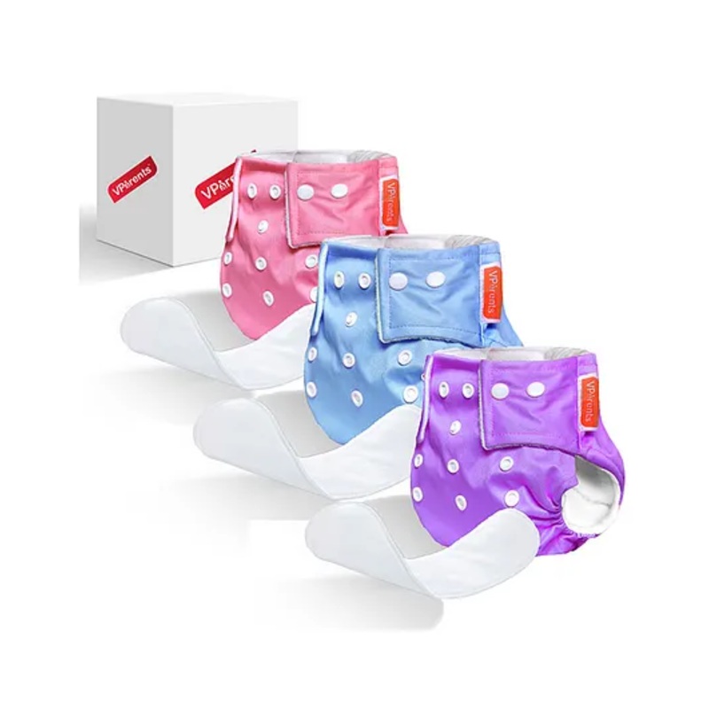 VParents Solid Washable Baby Cloth Diaper Reusable Adjustable Size Waterproof Pocket Cloth Diaper Nappie With Insert Pack of 3 – Multicolour