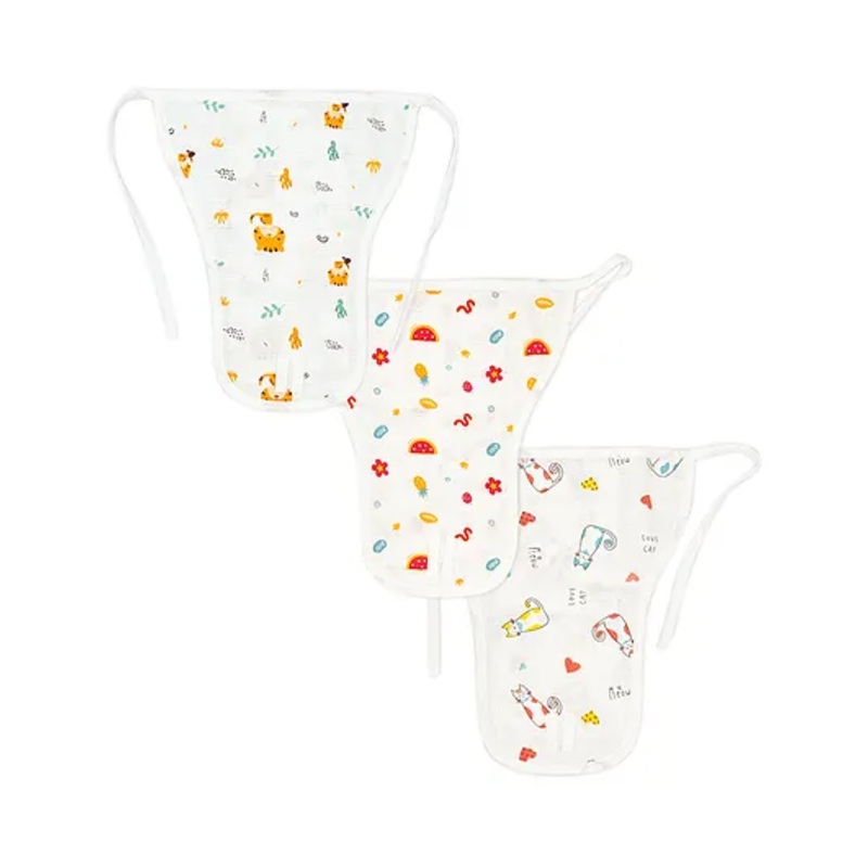 Zizuka Double Layer  Muslin Cotton Newborn Baby Nappy, Langot -Multicolor Pack of 3, Size 3-6 Months