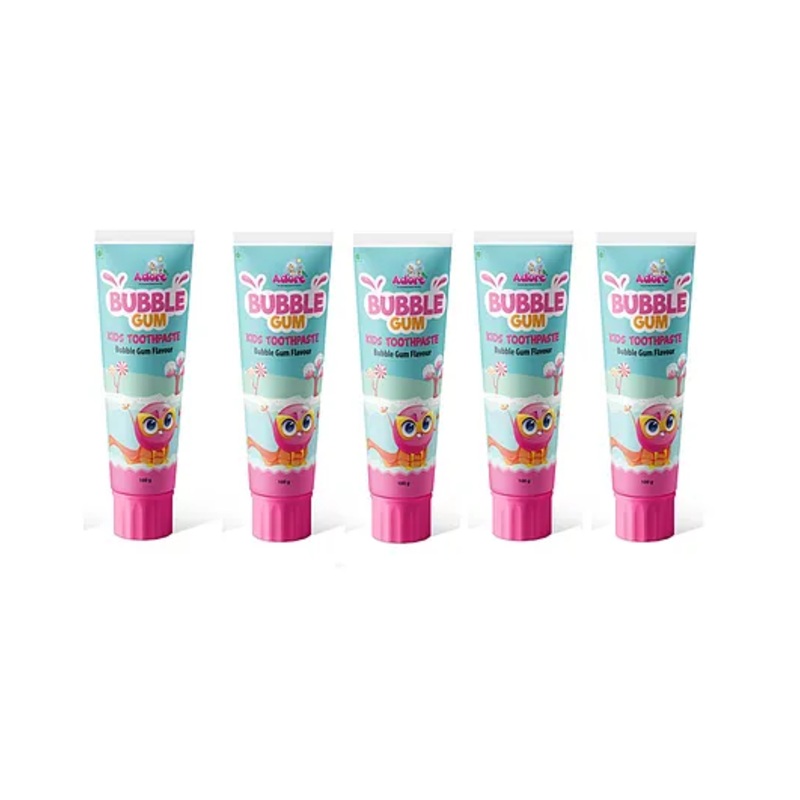Adore Bubble Gum Kids Toothpaste – With Goodness of Pomegranate and Aloe vera- Pack of 5, 100g Each