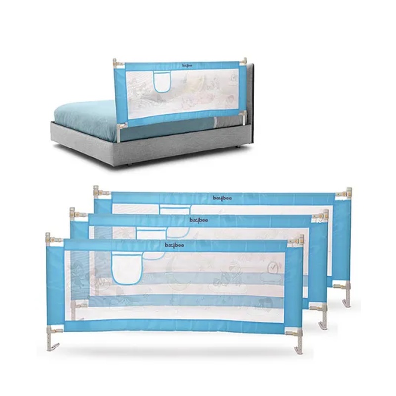 BAYBEE Baby Bed Rails Guard Barrier for Baby Kids Safety, Foldable Bed Rail Falling Protector Fence with 7 Adjustable Height (180×63 cm, (Pack of 3) Blue) – (Color & Design May Vary)