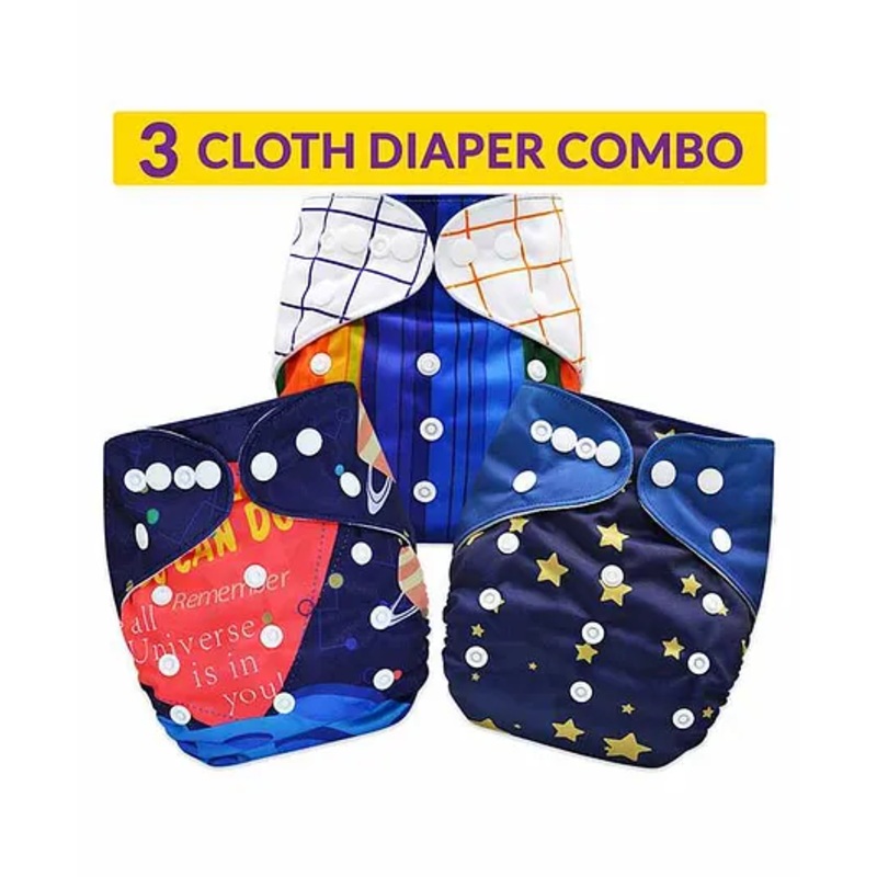 Bembika A Plus Printed Washable & Reusable Cloth Diapers Set of 3 – Multicolor