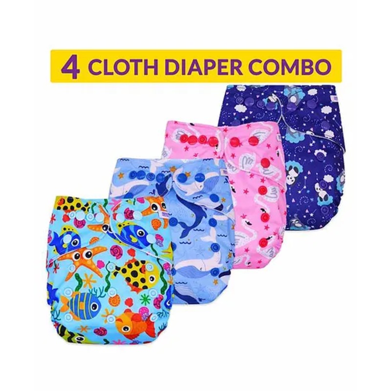 Bembika Reusable Printed Cloth Diapers  Pack of 4 – Blue Pink