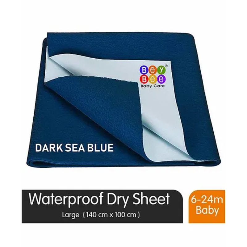 BeyBee Quick Dry Baby Bed Protector Waterproof Sheet, Large – Dark Sea Blue