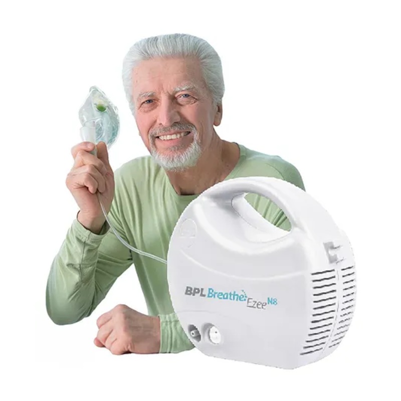 BPL Medical Technologies Breathe Ezee N8 Nebulizer Low Noise Compressor Nebuliser Machine for Adults and Kids with Mask – (White)