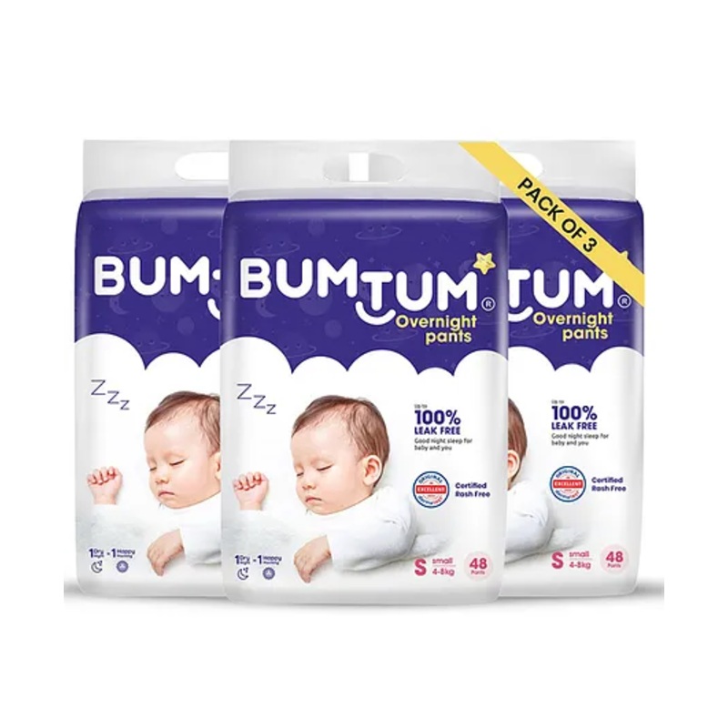 Bumtum Overnight Diaper Pants with Chamomile Microbial Layer Leak Protection & Rash Control Pack of 3 – 144 Pieces