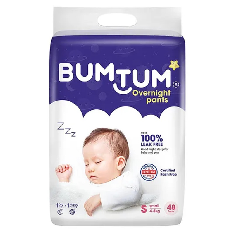 Bumtum Overnight Diaper Pants with Chamomile Microbial Layer Leak Protection & Rash Control Small – 48 Pieces