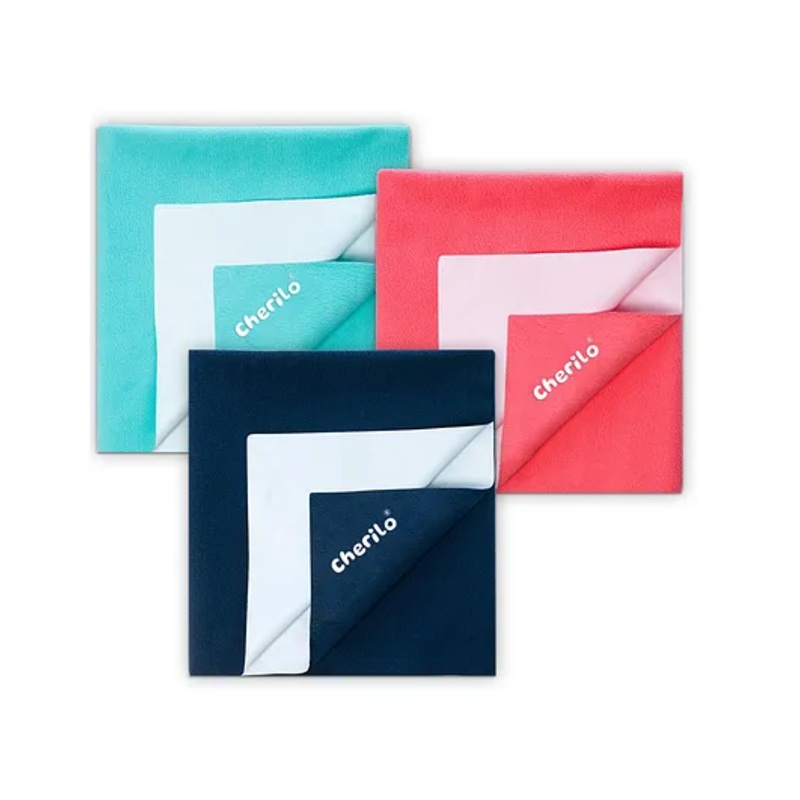 Cherilo Waterproof Reusable Baby Dry Sheet Large Pack of 3 – Navy Blue Salmon Rose & Sea Green