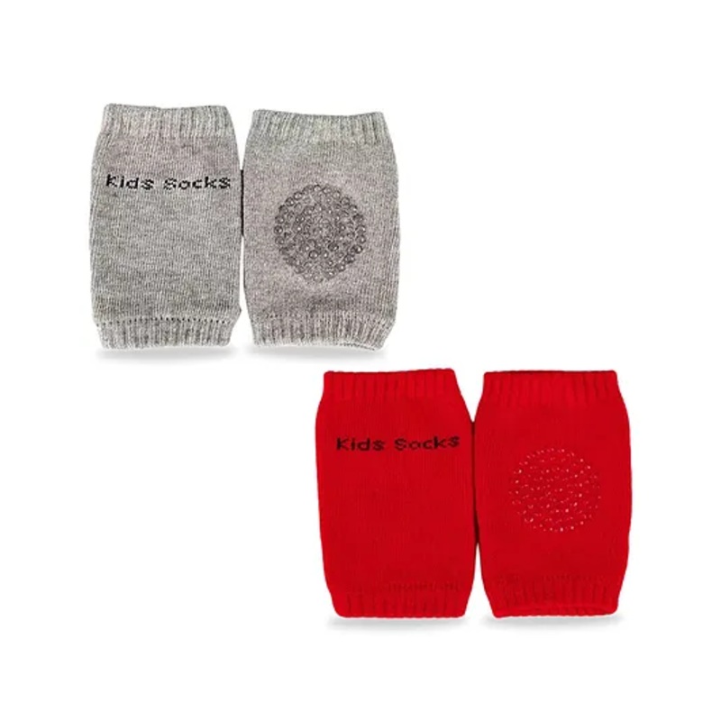 Chinmay Kids Knee Pads with Anti-Slip Padded Stretchable Elastic Cotton Soft Comfortable Pack of 2  -Grey & Red