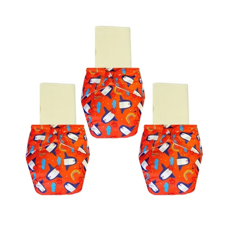 Dumbledo Cloth Diaper Free Size Leak Proof Eco-Friendly Reusable Adjustable Quick Dry Unisex With Insert Pack of 3 – Red