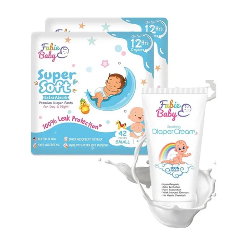 Fabie Baby Diaper Small Size (42Pcs) with Diaper Rash Cream (50ml) Combo – Pack of 2
