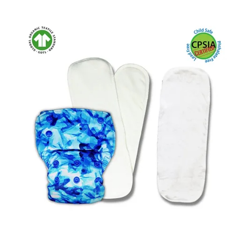 Kindermum Aqua Nano Pro Aio Cloth Diaper With 2 Organic Inserts and Power Booster –  Blue