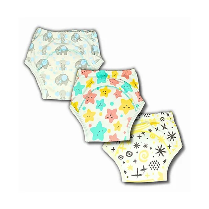 Kindermum Organic Cotton Padded Underwear for Babies 5-18M within 7-11 Kgs | Potty Training Pants| Non Messy Diaper Free Time | Pack of 3 | Ele Star