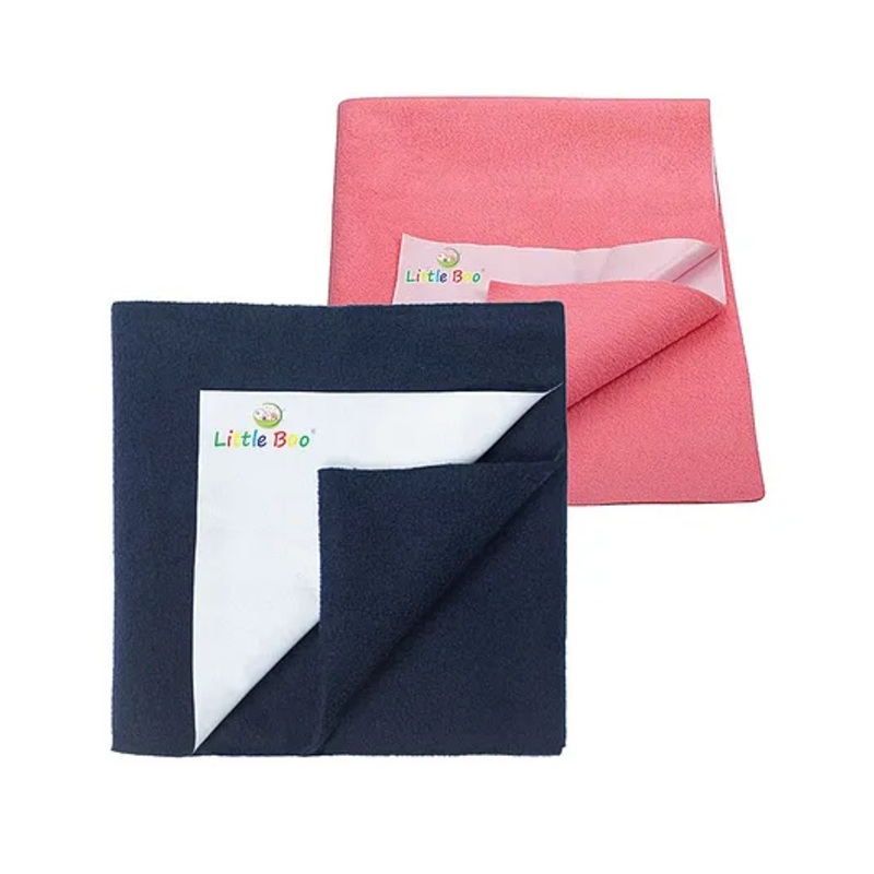 Little Boo Instadry Baby Bed Protector Sheet, Waterproof, small L 70 x B 50cm, Pack of 2 -Salmon Rose & NavyBlue