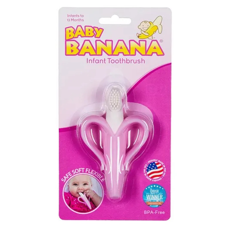 LuvLittle Silicone Banana Shaped Teething Toothbrush – Pink