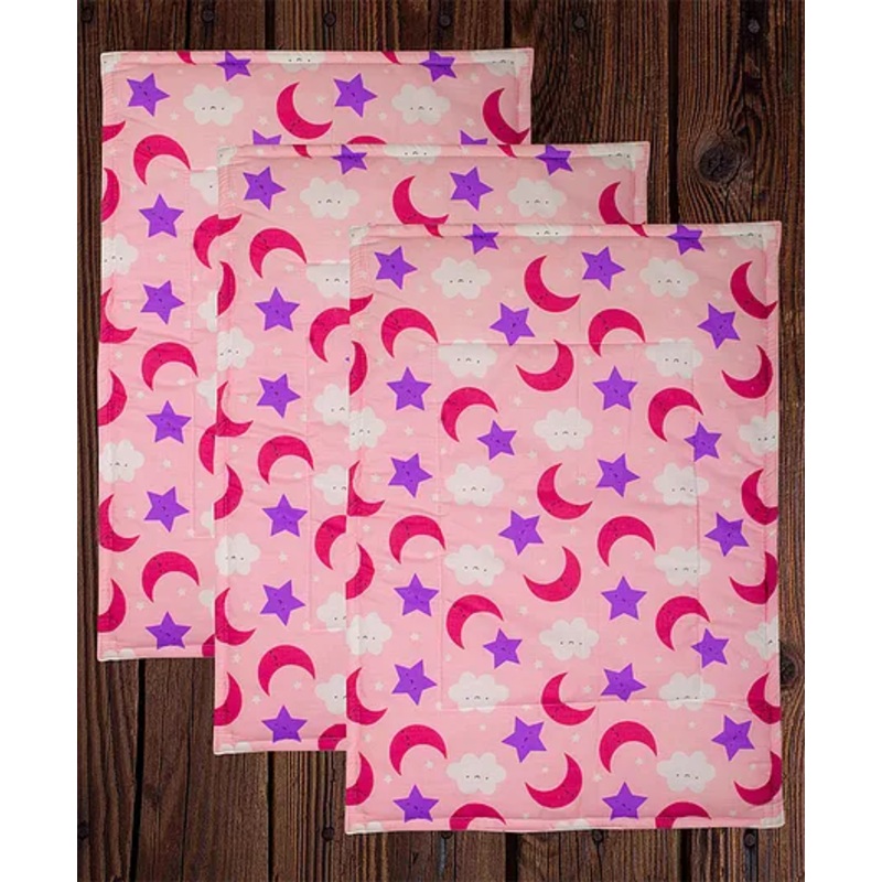 Mittenbooty Baby soft quilted Cotton Cushioned Changing Sheet Pack of 3 with detachable plastic sheet- Cloud Print Pink