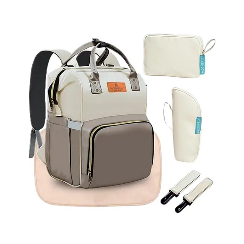 Motherly Envy Diaper Bag for Mothers for Travel With Accessories | Spacious And Water Resistant Diaper Bags for Mom | baby bag for mother travel | Maternity Bags for Mother-Cream Grey