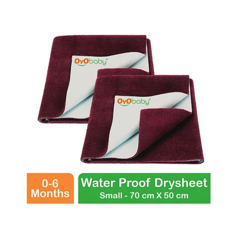 OYO BABY Anti-Piling Fleece Extra Absorbent Instant Dry Sheet, Baby Bed Protector, Waterproof Sheet, Small (70cm x 50cm), Pack of 2 – Maroon