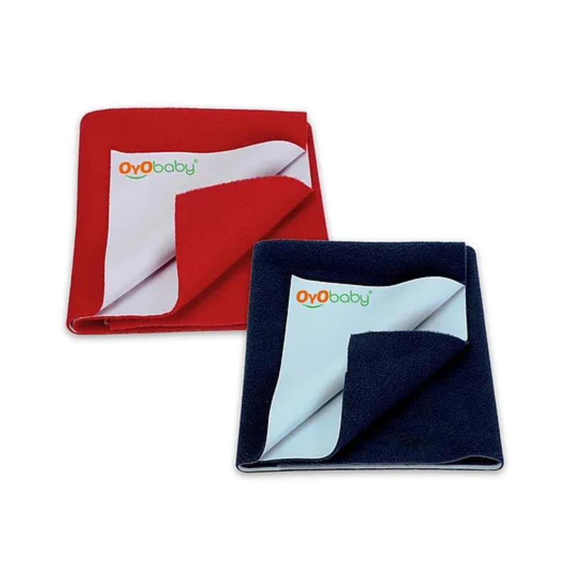 OYO BABY Soft & Waterproof Dry Sheet for Babies, Leakproof Bed Protector, Small (70cm x 50cm), Dark Blue & Red (Pack of 2)