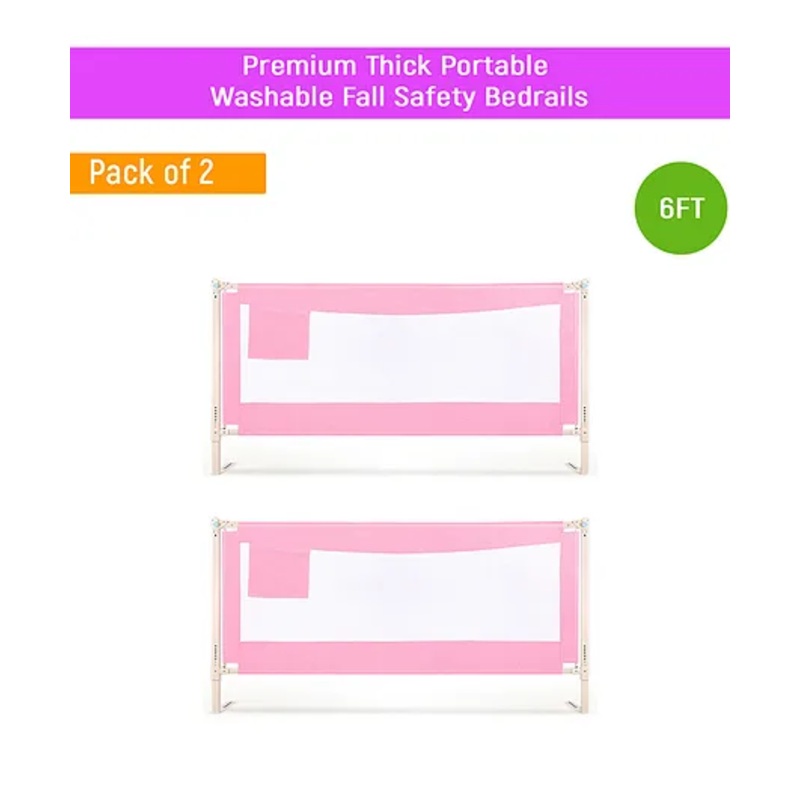 Safe-O-Kid 6 Feet Plain Washable Bed Rail Guard Pack of 2 – Pink