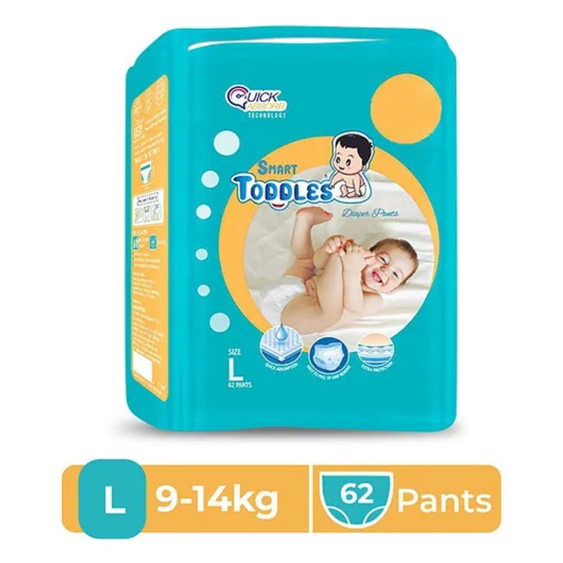 Smart Toddles – Baby Diaper Pants 62 (Size- Large) With Quick Absorption Technology and Extra Protection | Easy to Pull Up and Remove (White, L, 62, count)