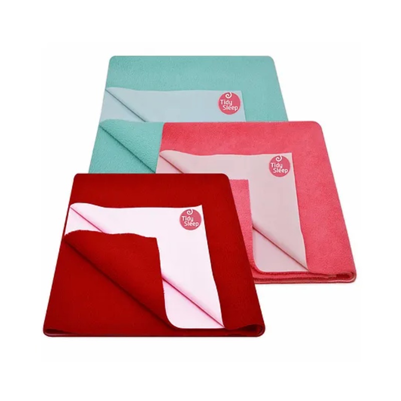 TIDY SLEEP Ultra Absorbent Baby Dry Sheets & Bed Protector Medium Pack of 3 – Cherry Red Sea Green Hot Pink,