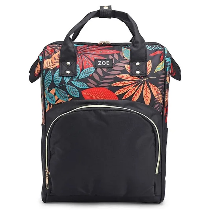 ZOE Multifunctional Diaper Backpack Leaves Print- Black