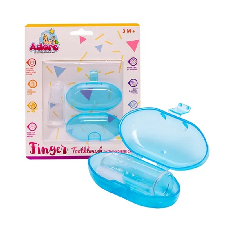 Adore Baby Fingerbrush with Hygiene Storage Case- Blue