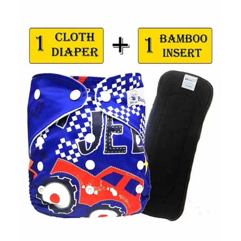 Babymoon Free Size Reusable Cloth Diaper With Insert Jeep Print – Blue