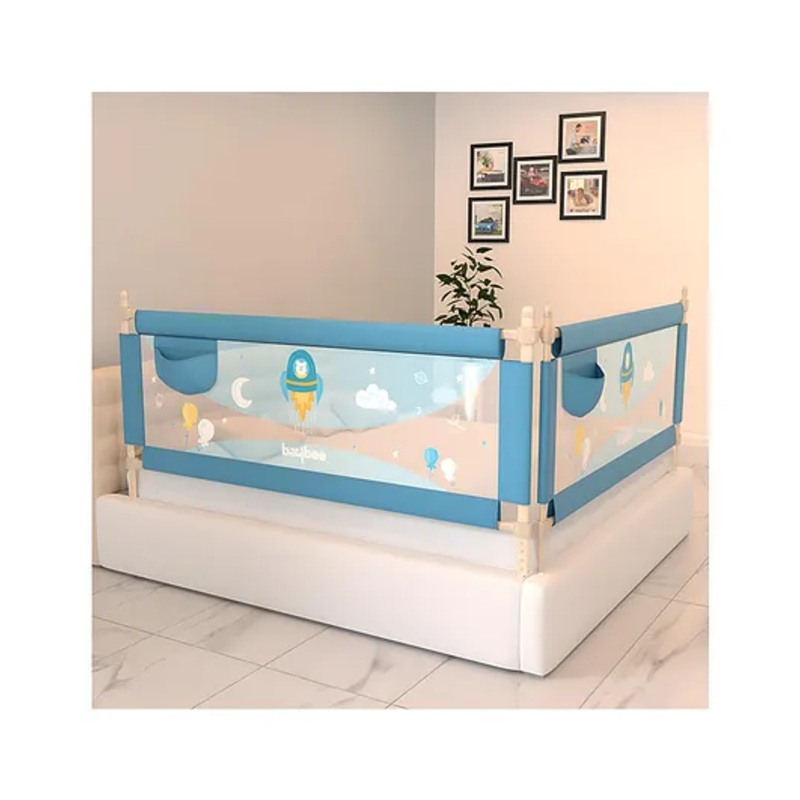 BAYBEE Baby Bed Rails Guard Barrier for Baby Kids Safety, Foldable Bed Rail Falling Protector Fence with 7 Adjustable Height (180×63 cm, (Pack of 2) Blue) – (Color & Design May Vary)