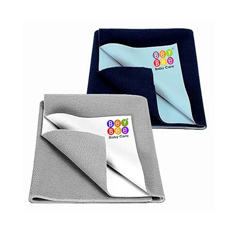 BeyBee Anti-Piling Fleece Extra Absorbent Quick Dry Sheet for Baby Pack of 2 – Grey & Dark Blue