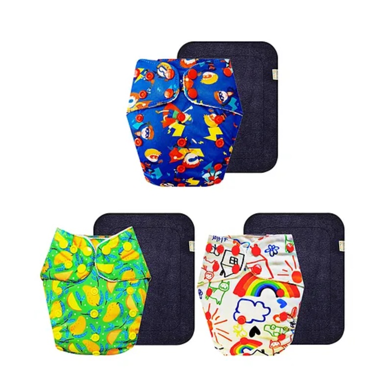 Dumbledo Premium Cloth Diaper with Leak-Proof, Absorbent 6-layer Black Insert – Dryfeel with Comfortable Fit for 3 Months to 3 Years, Pack of 3