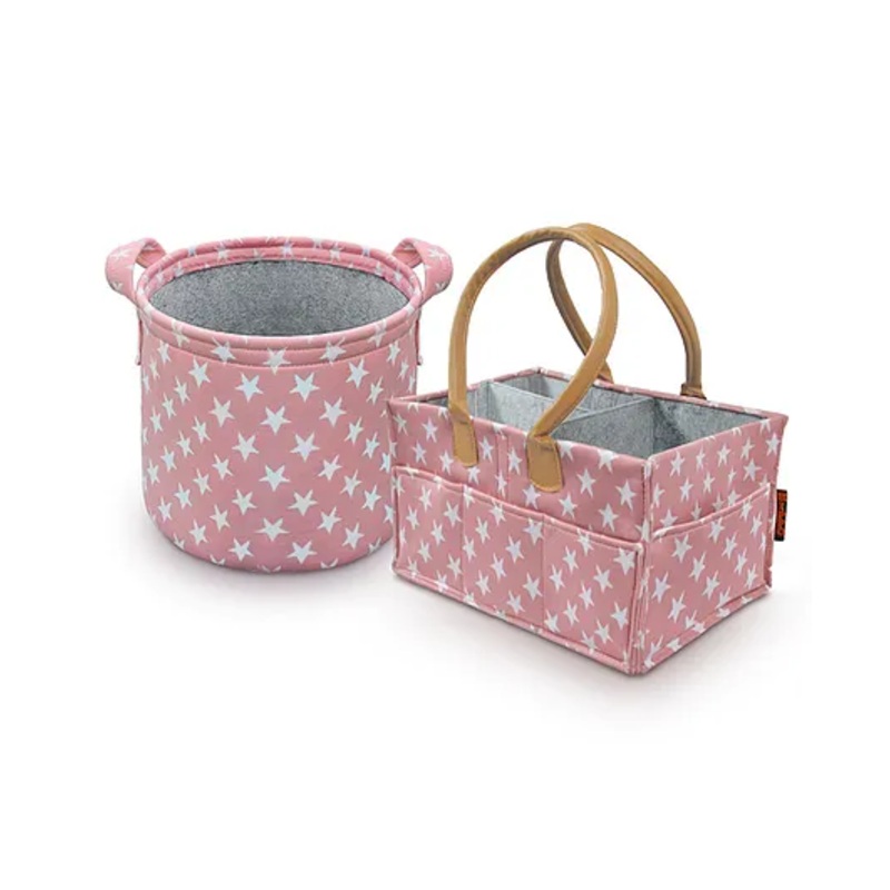 Hippo Diaper Bag Caddy with Toy Bin Star Print – Pink