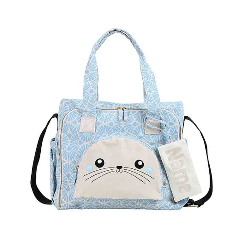 Mi Dulce An’ya Organic Canvas Sealion Printed Diaper Bag – Blue