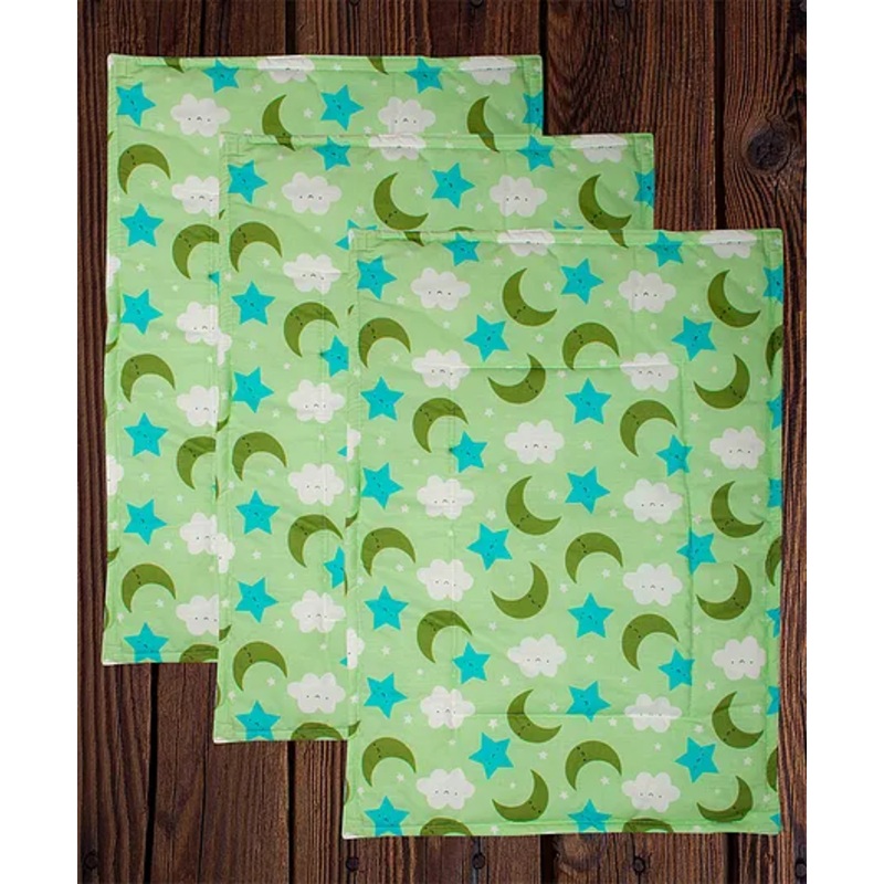 Mittenbooty Baby soft quilted Cotton Cushioned Changing Sheet Pack of 3 with detachable plastic sheet- Cloud Print Green