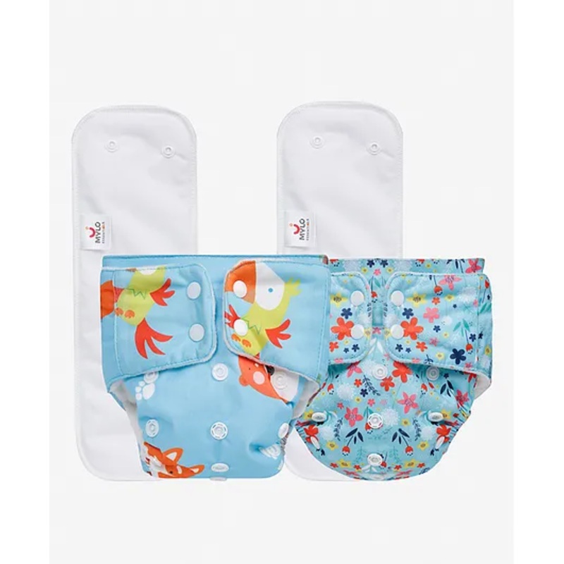 Mylo Baby Freesize Adjustable Cloth Diapers with 2 Free Insert Oeko Tex Certified Pack of 2 – Floral Spring Pet Love Multicolour