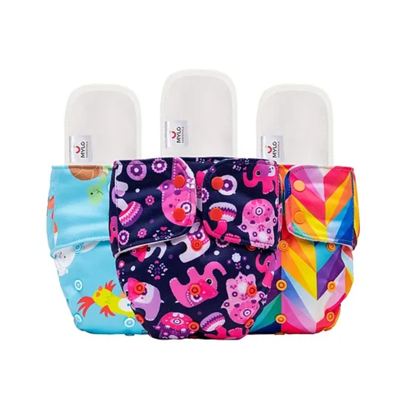 Mylo Baby Freesize Adjustable Cloth Diapers with 3 Free Insert Oeko Tex Certified Pack of 3 – Rainbow Purple Love  Pet Love Multicolour