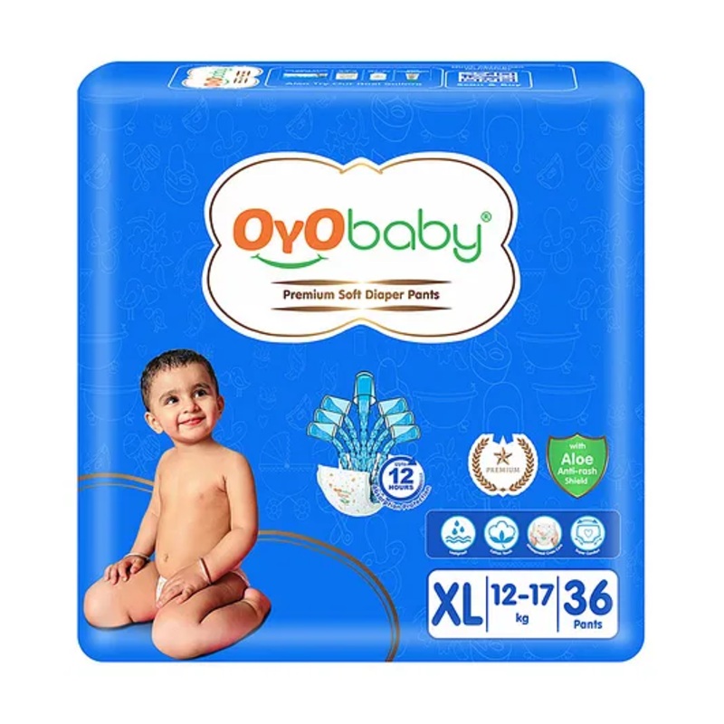 OYO Baby Premium Diaper Pants Xl Size Extra Large With Aloe Vera Lotion For Rash Protection Pack Of 36 Count With Upto 12Hr Protection For Babies Of 12 To 17Kg