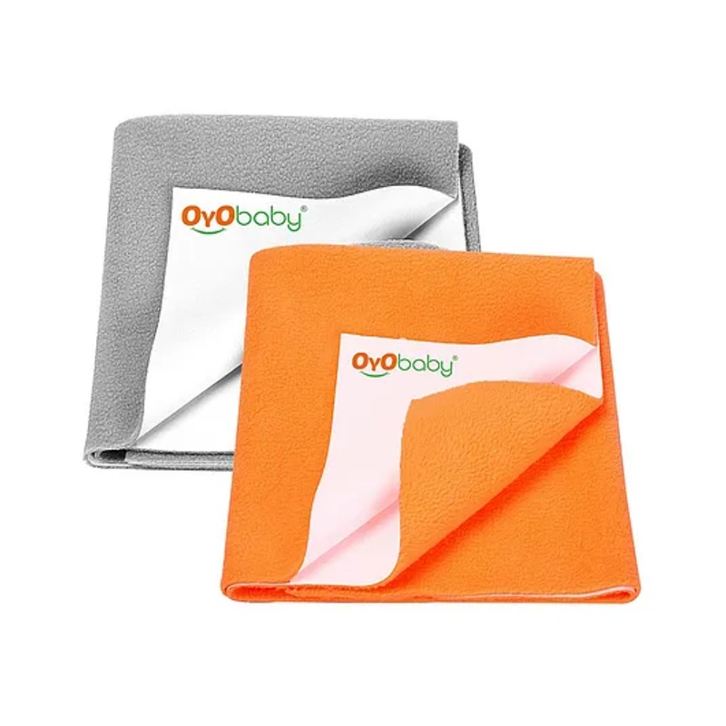 OYO BABY – Waterproof Baby Bed Protector Dry Sheets for New Born Babies – Reusable Mats Small (Grey + Peach)