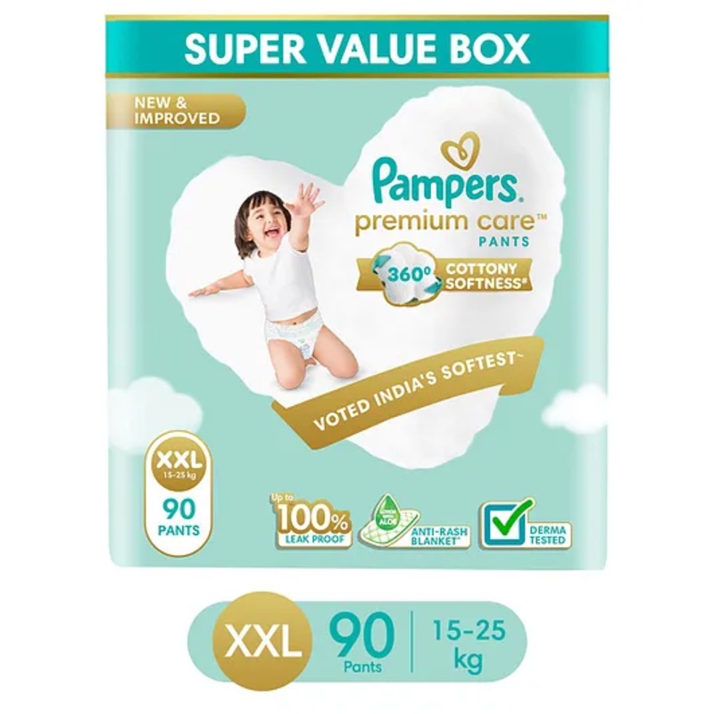 Pampers Premium Care Pants Baby Biapers Double Extra Large Size – 90 Pieces