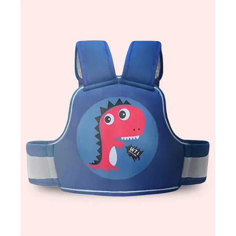 Polka Tots Two-Wheeler Motorcycle Child 4 Point Safety Harness Kids Carrier With Adjustable Seat Belt, Cushioning, & Breathable Mesh Material  Dinosaur Blue