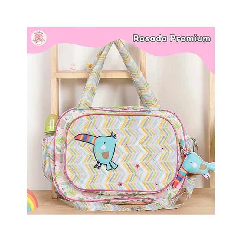 Rosada Pink Hippo Trendy Mini Sling Diaper Bag for Baby Mom | Outing Travel Lightweight Waterproof Washable Spacious Zip Compartments and Shoulder Sling with Hanging Soft Toy  Mini