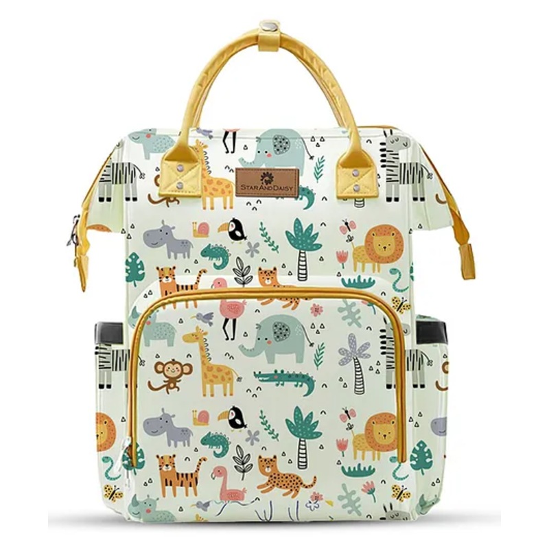 StarAndDaisy Nappy Nest Backpack, Newborn Baby Diaper Bags with Multiple Pockets, Back Opening, 26.5 Liter Enhanced Capacity, Waterproof Pocket, 3 Double Insulated Pockets, Giraffe Print – White – Height 20 Inches