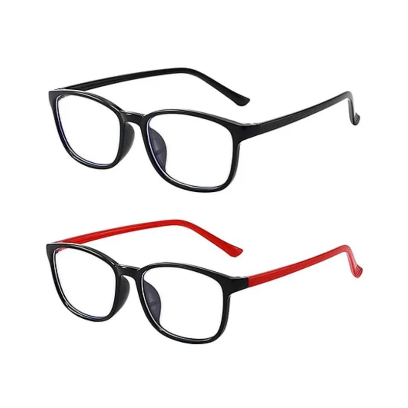 SYGA Pack of 2 Kids Anti-Blue Light Flat Mirror Glasses Suitable Age 4-12 years old (Black & Red)