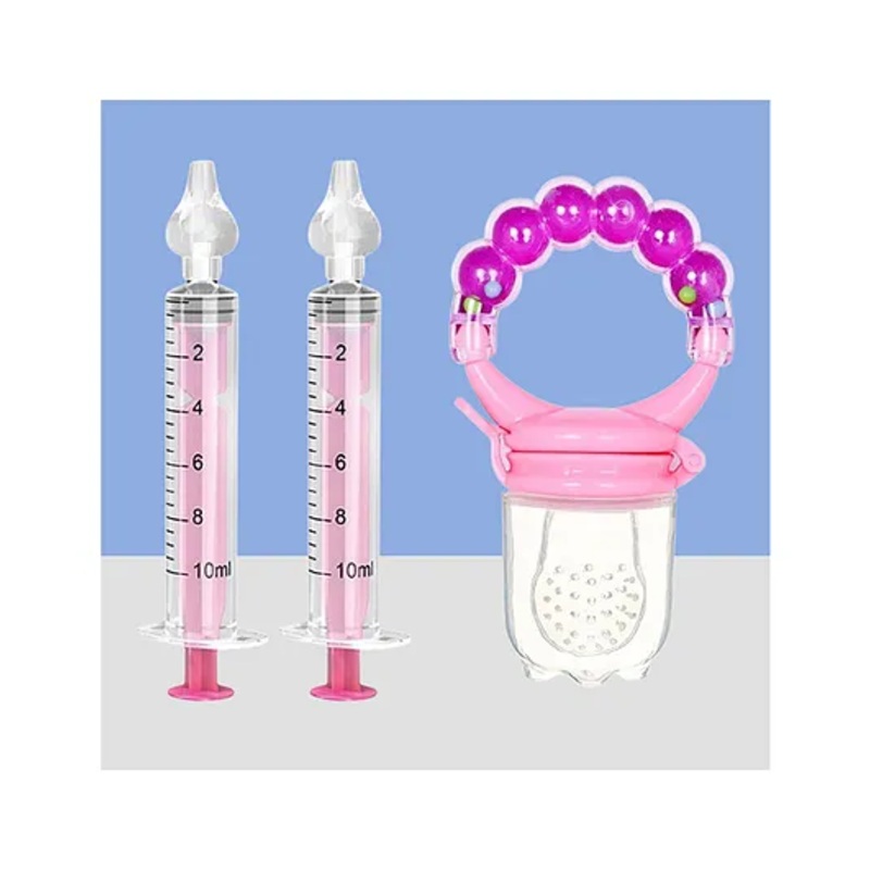 The Cheeky Kidzz Baby Pressure Nasal Syringe Nose Suction With Fruit Feeder Soother Sucker Nibbler Teether For Babies BPA Free (Pink)