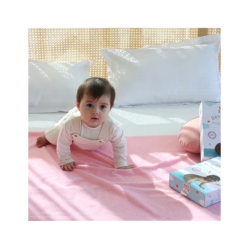 TIDY SLEEP Waterproof Baby Bed Protector Dry Sheet For New Born Babies- Baby Pink  Pack of 2 (Medium)