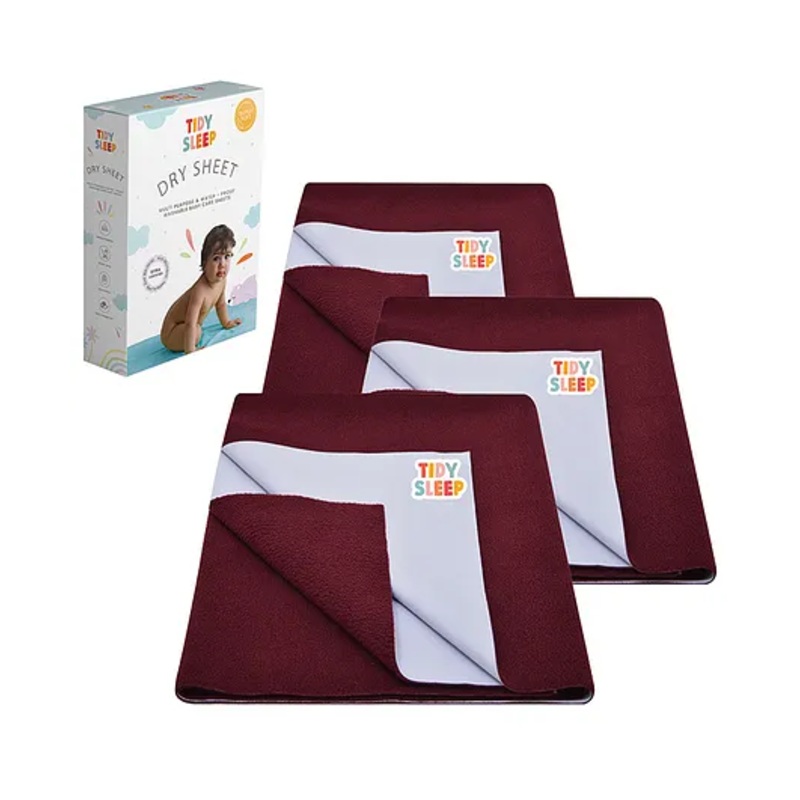 TIDY SLEEP Waterproof Baby Bed Protector Dry Sheet For New Born Babies- Maroon  Pack of 3 (Large)