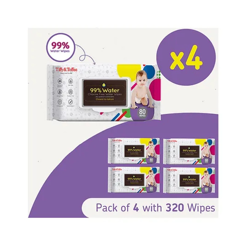 Tiffy & Toffee Premium Baby Skincare Wet Wipes With Aloe Vera Pack of 4 – 320 Pieces