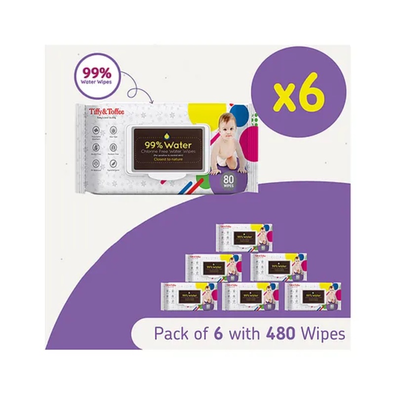 Tiffy & Toffee Premium Baby Skincare Wet Wipes With Aloe Vera Pack of 6 – 80 Pieces Each
